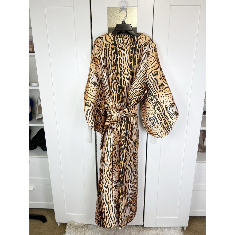 Leopard Print Belted Button Down Coat Midi Swing … - image 3